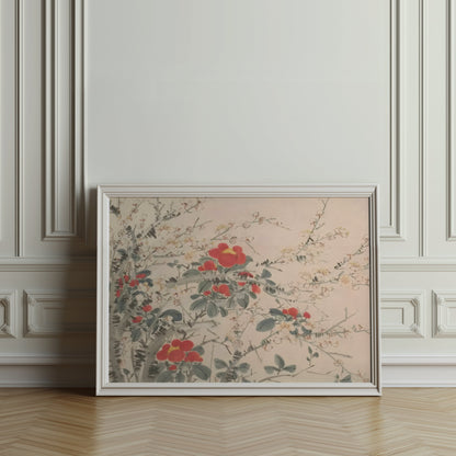 Premium Poster of Beautiful Floral Artwork with Red and White Blooms Posters