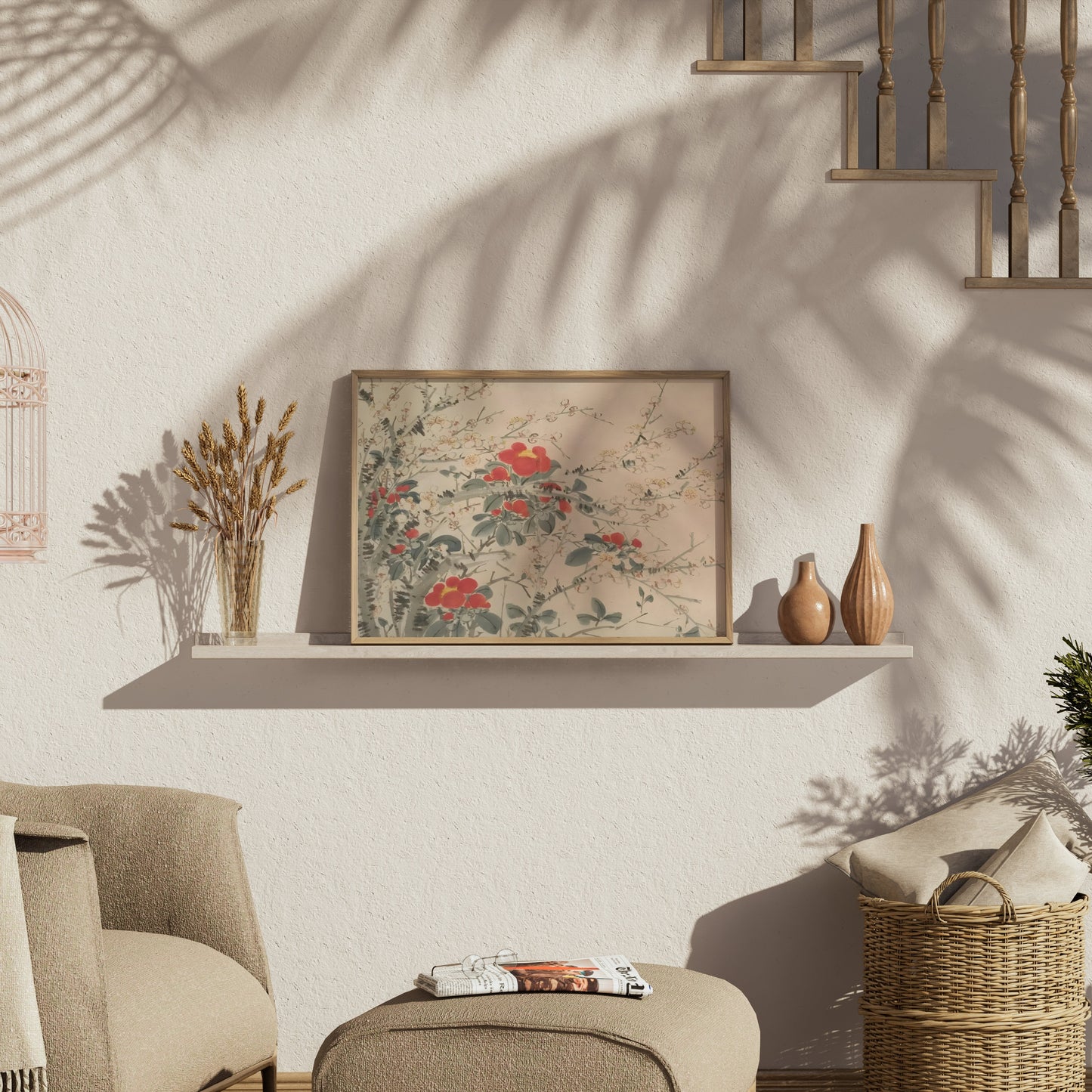 Premium Poster of Beautiful Floral Artwork with Red and White Blooms Posters