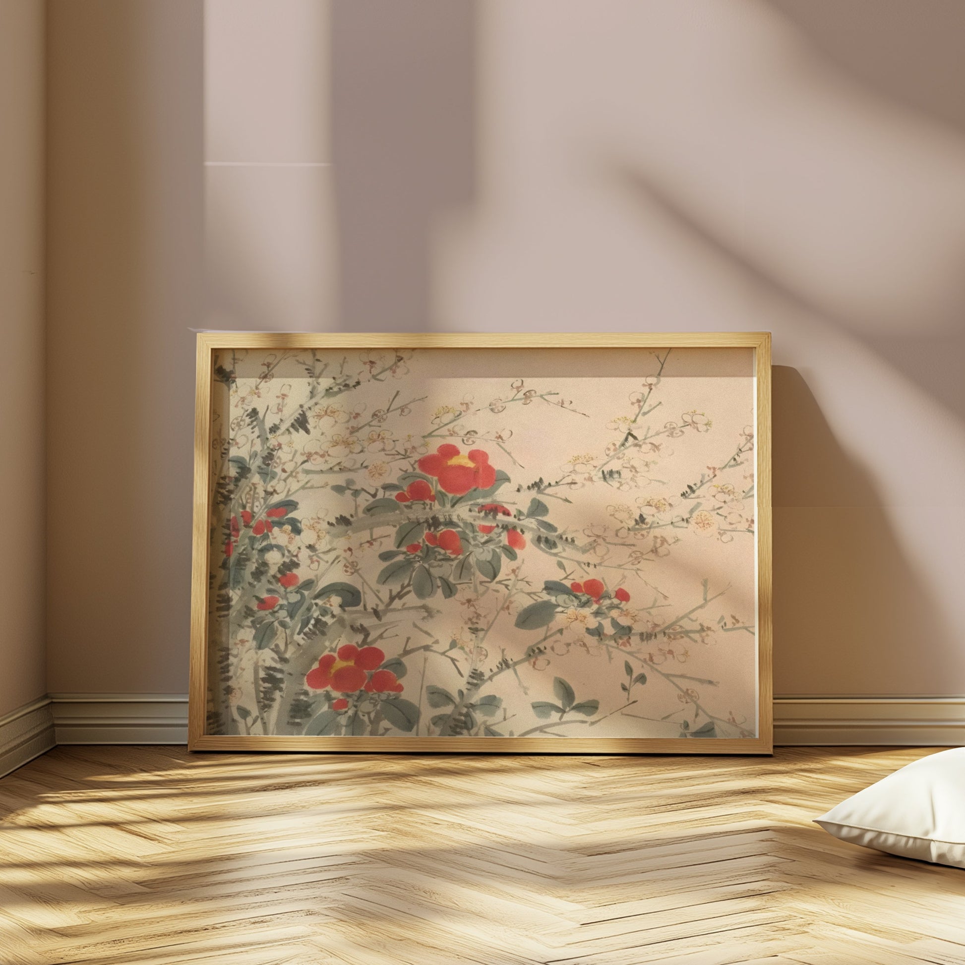 Premium Poster of Beautiful Floral Artwork with Red and White Blooms Posters