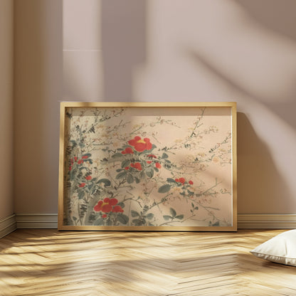 Premium Poster of Beautiful Floral Artwork with Red and White Blooms Posters