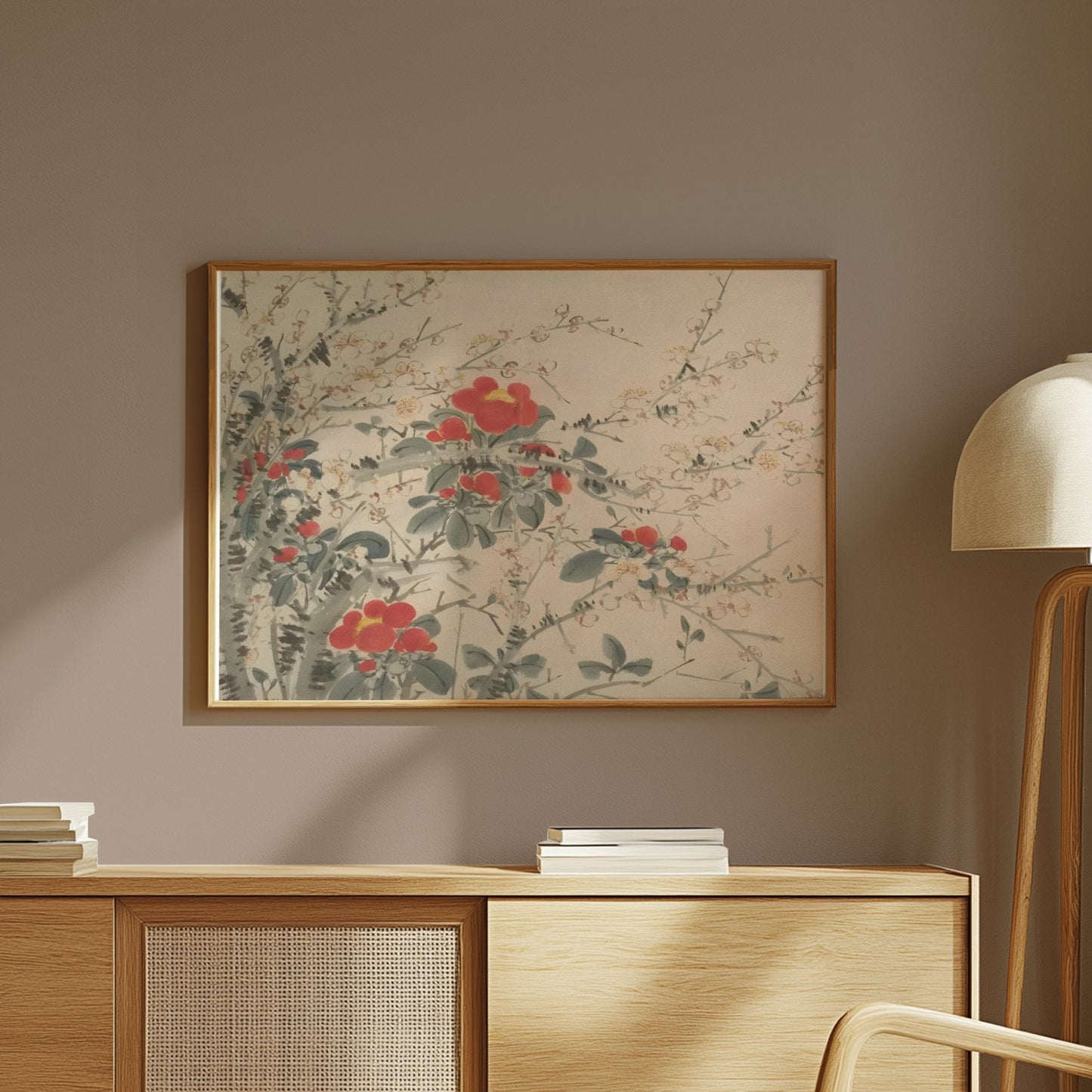 Premium Poster of Beautiful Floral Artwork with Red and White Blooms Posters