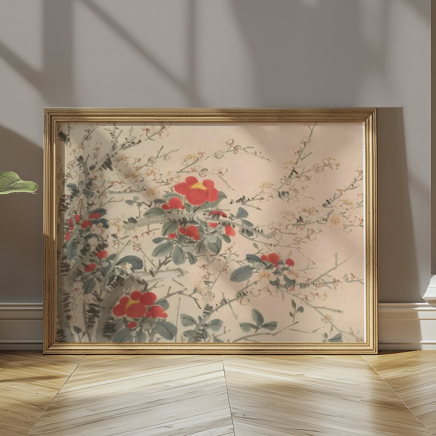 Premium Poster of Beautiful Floral Artwork with Red and White Blooms Posters