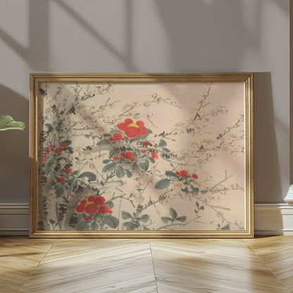 Premium Poster of Beautiful Floral Artwork with Red and White Blooms Posters