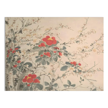 Premium Poster of Beautiful Floral Artwork with Red and White Blooms Posters