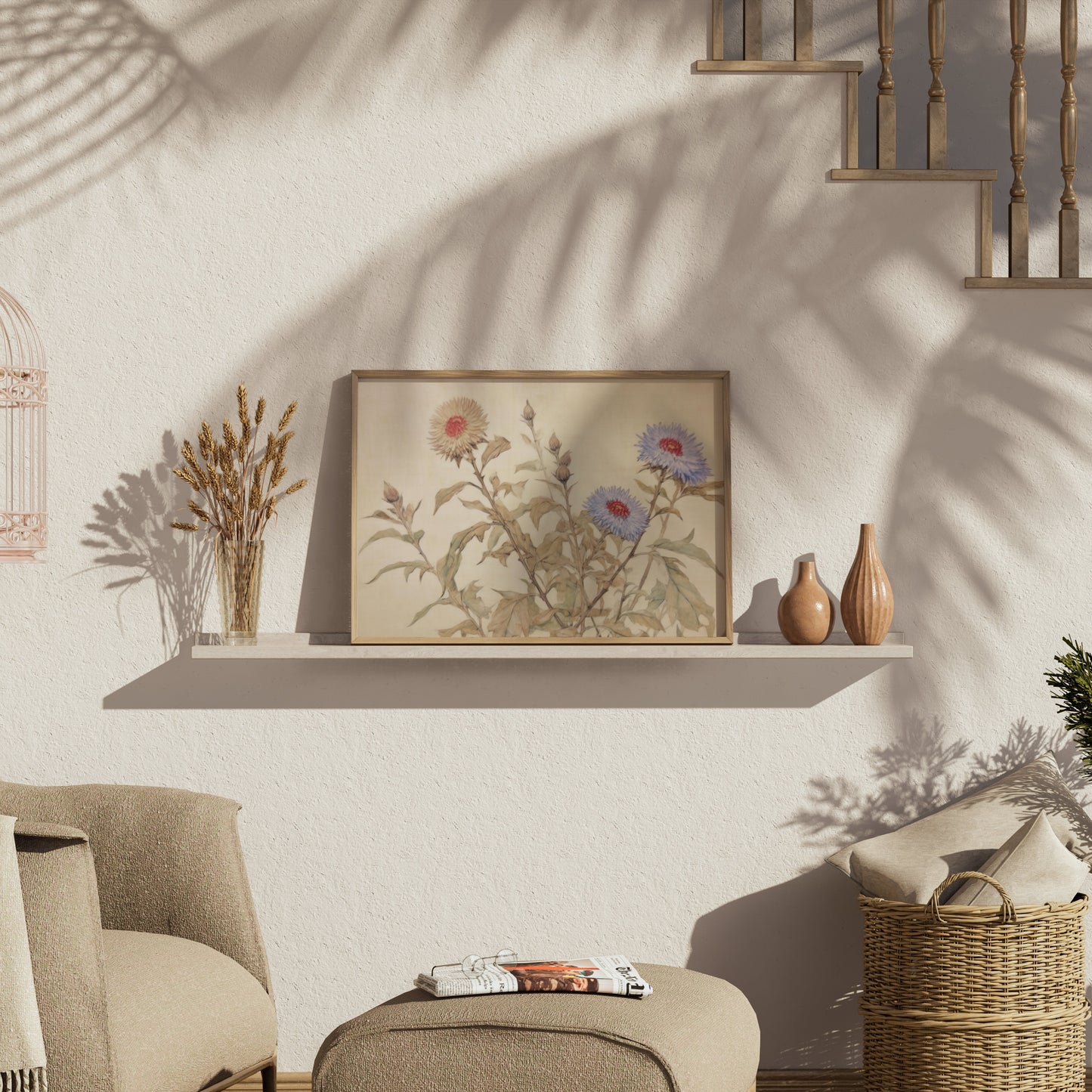 Premium Poster of Beautiful Floral Botanical Art on Neutral Background Posters