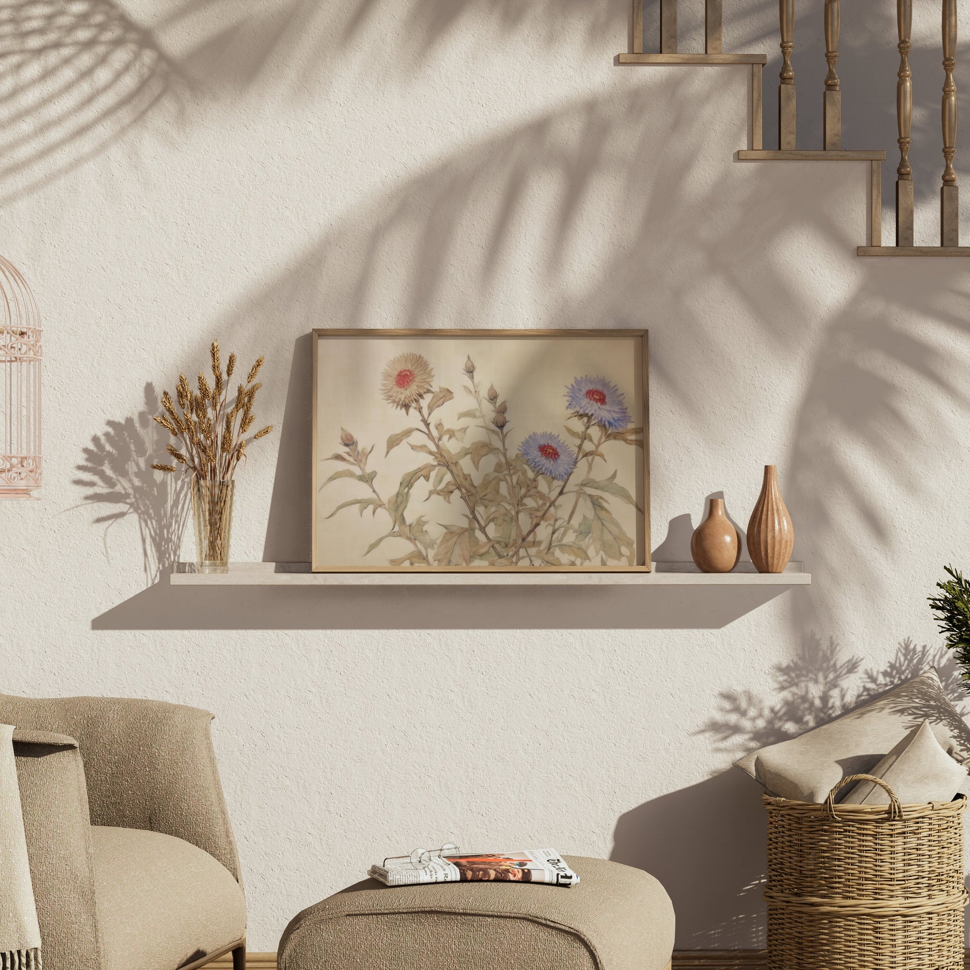 Premium Poster of Beautiful Floral Botanical Art on Neutral Background Posters