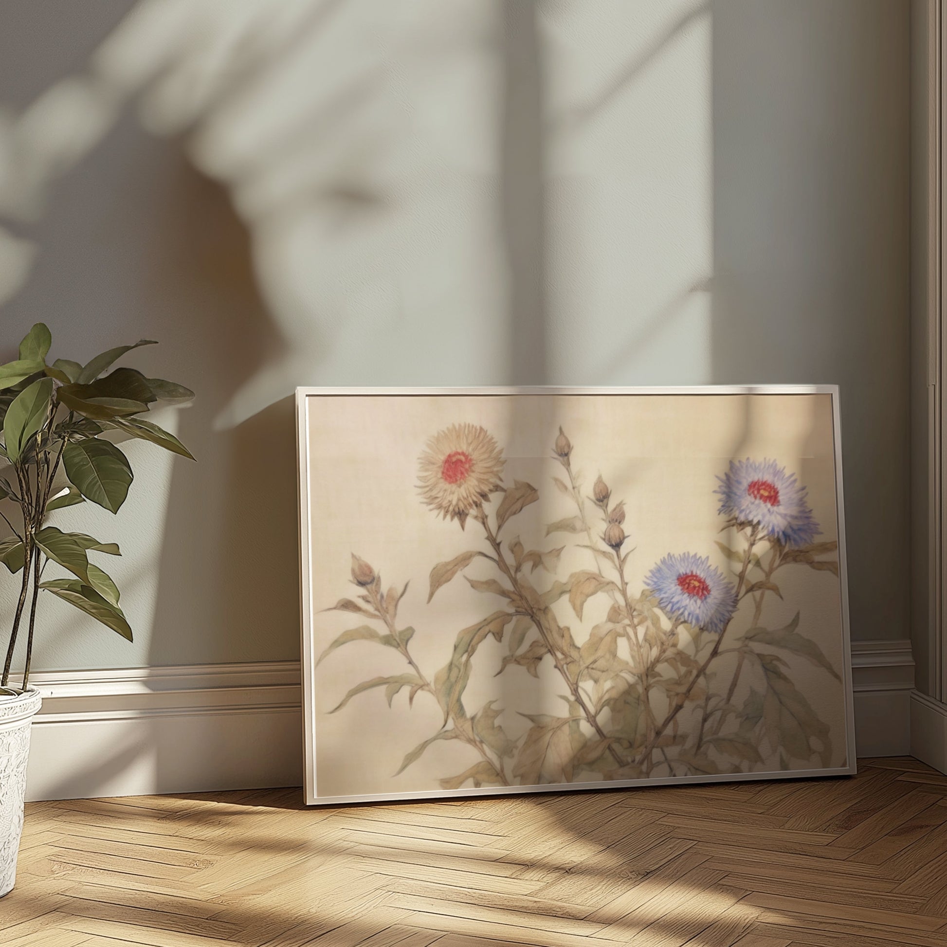 Premium Poster of Beautiful Floral Botanical Art on Neutral Background Posters