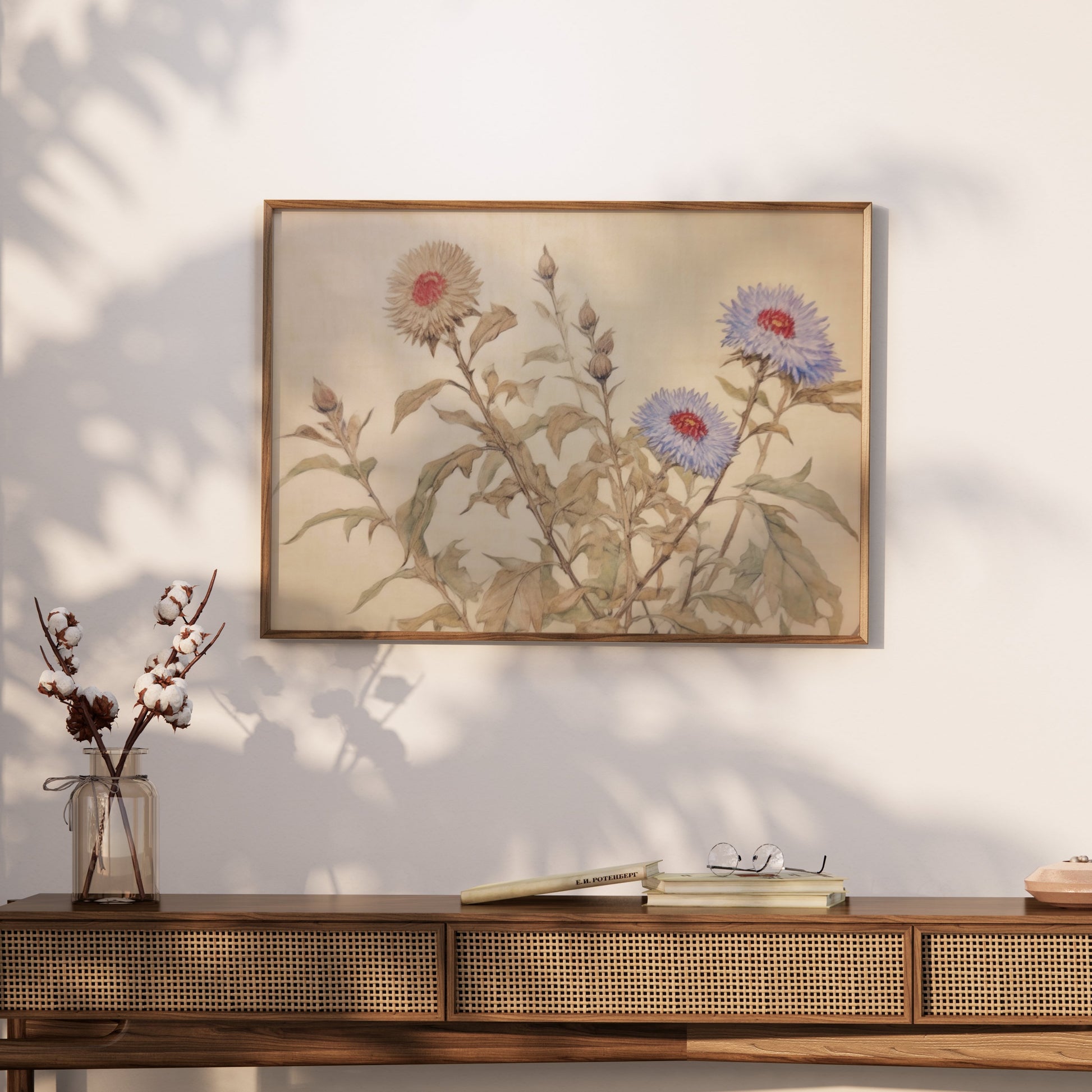 Premium Poster of Beautiful Floral Botanical Art on Neutral Background Posters