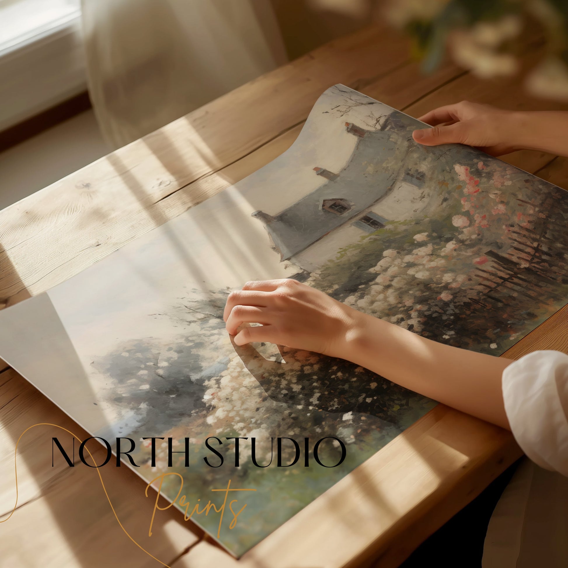 Premium Poster of Beautiful Floral Garden With House Scenery Posters