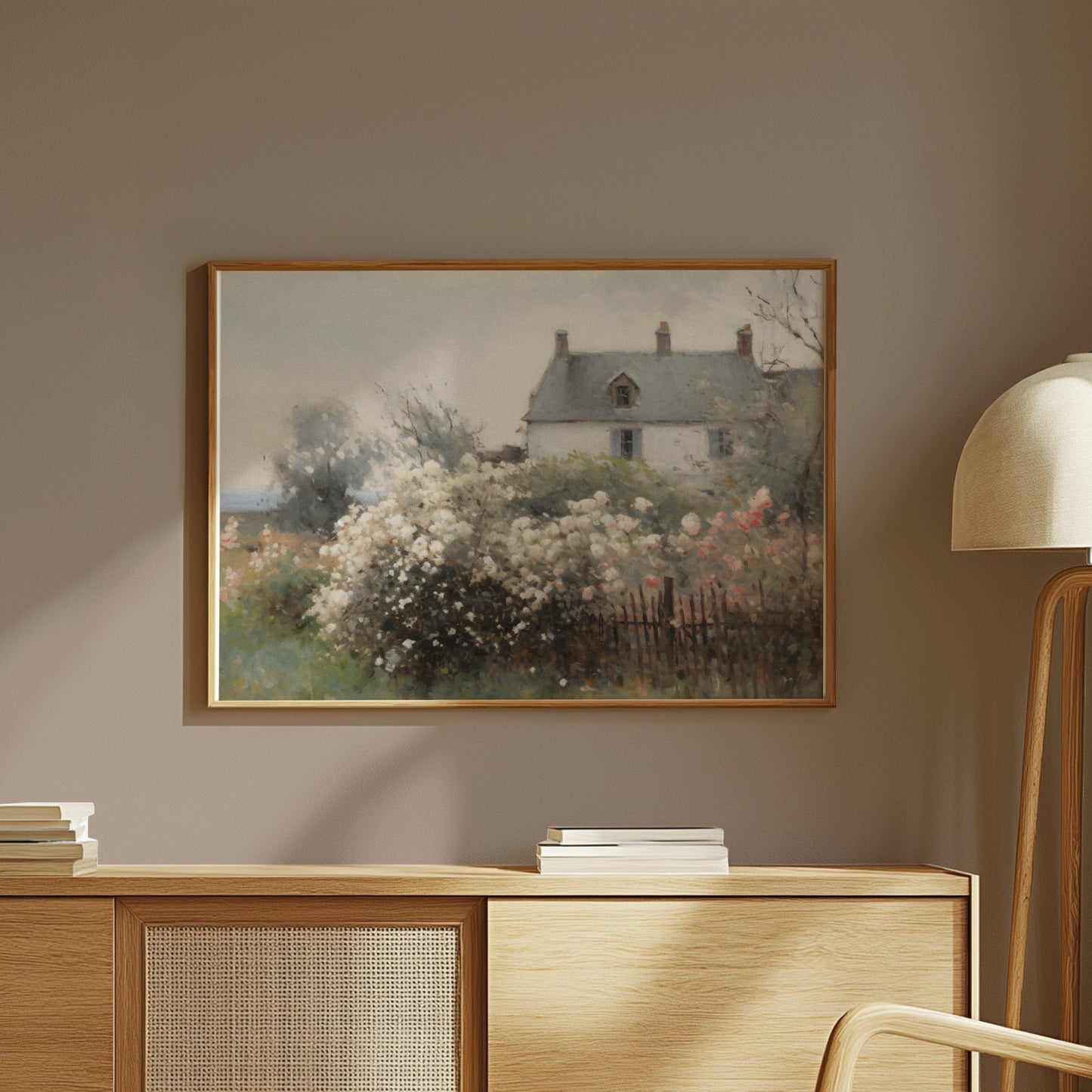 Premium Poster of Beautiful Floral Garden With House Scenery Posters