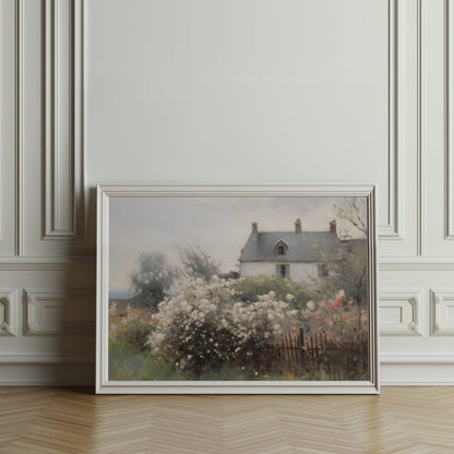 Premium Poster of Beautiful Floral Garden With House Scenery Posters