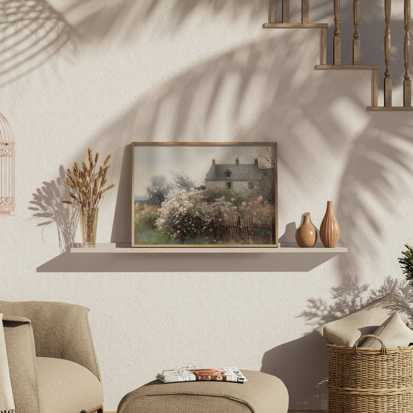 Premium Poster of Beautiful Floral Garden With House Scenery Posters