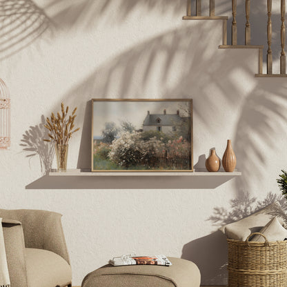 Premium Poster of Beautiful Floral Garden With House Scenery Posters