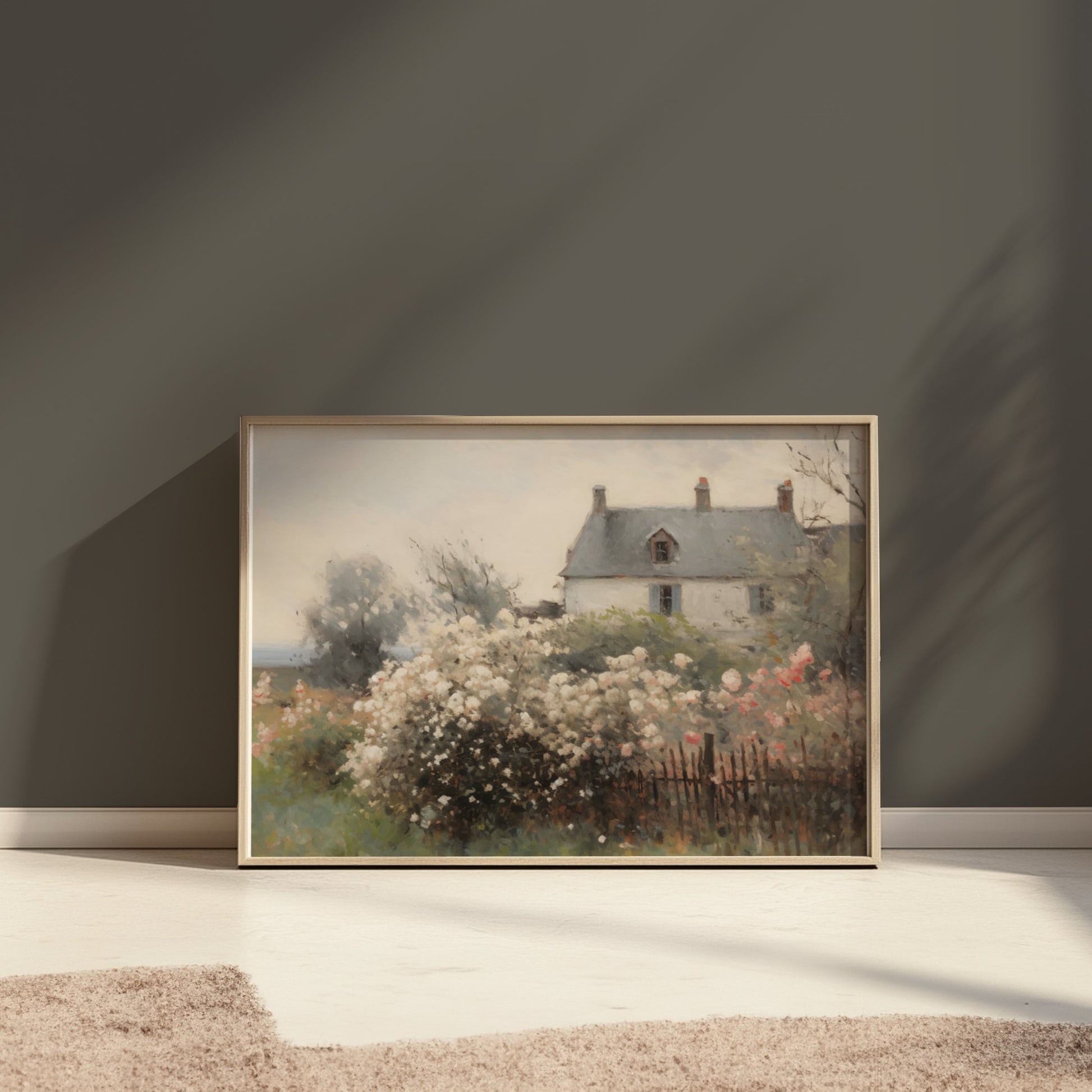 Premium Poster of Beautiful Floral Garden With House Scenery Posters