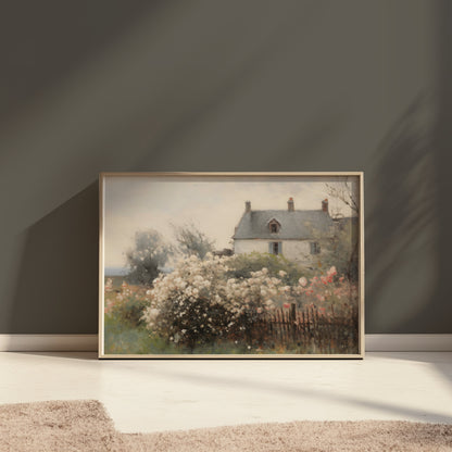 Premium Poster of Beautiful Floral Garden With House Scenery Posters