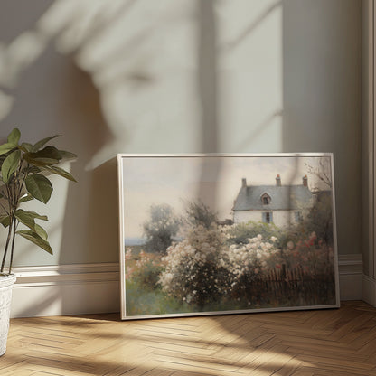 Premium Poster of Beautiful Floral Garden With House Scenery Posters