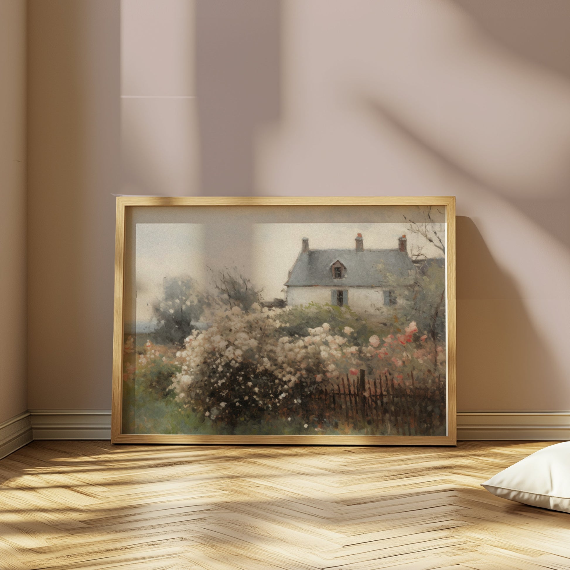 Premium Poster of Beautiful Floral Garden With House Scenery Posters