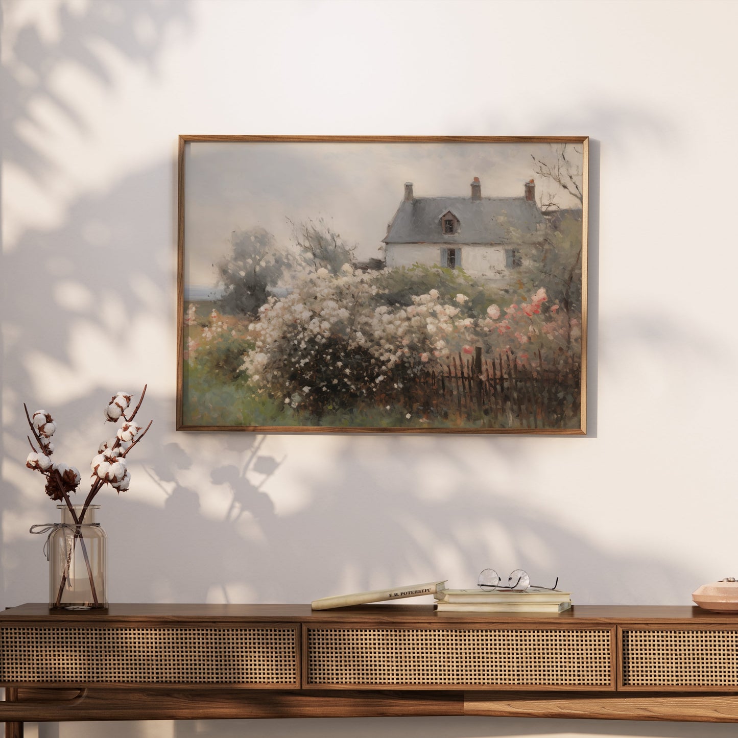 Premium Poster of Beautiful Floral Garden With House Scenery Posters