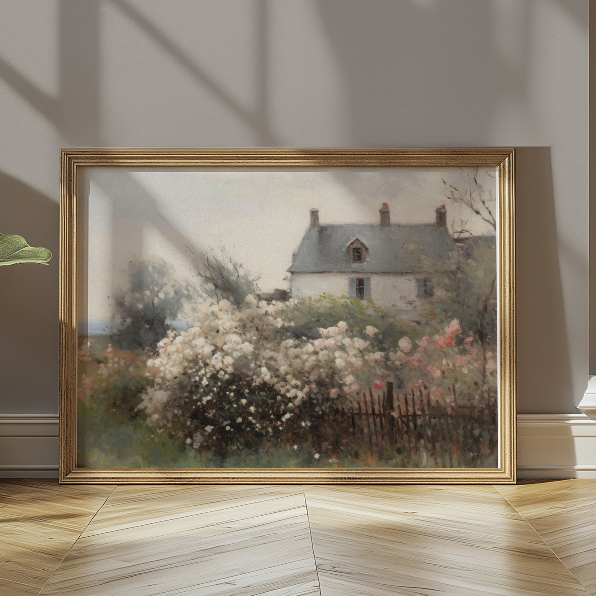 Premium Poster of Beautiful Floral Garden With House Scenery Posters