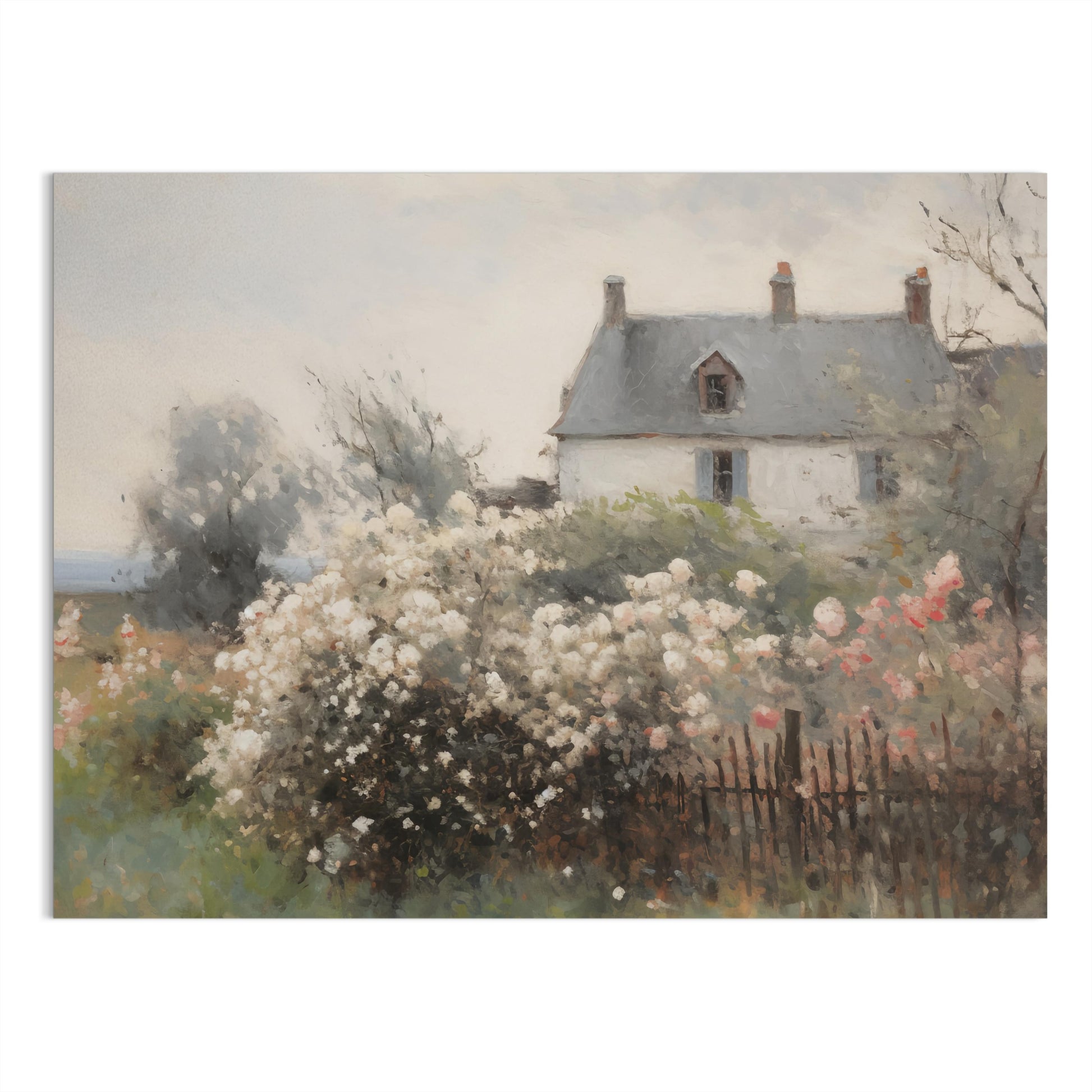 Premium Poster of Beautiful Floral Garden With House Scenery Posters