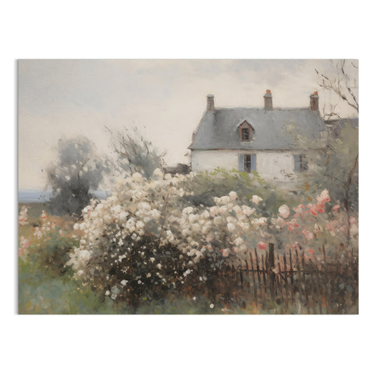 Premium Poster of Beautiful Floral Garden With House Scenery Posters