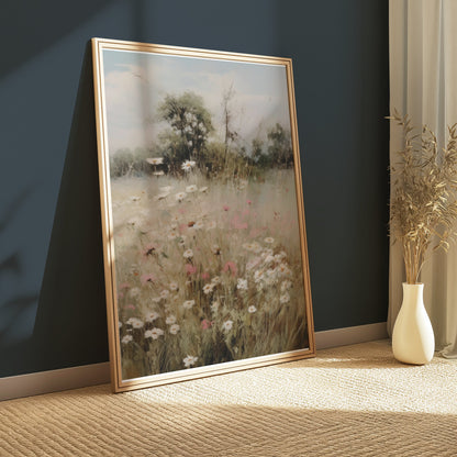 Premium Poster of Beautiful Floral Landscape with Field and Trees Posters