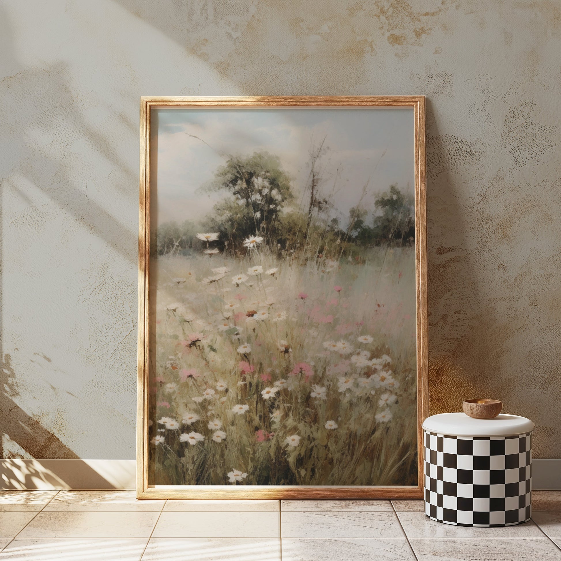 Premium Poster of Beautiful Floral Landscape with Field and Trees Posters