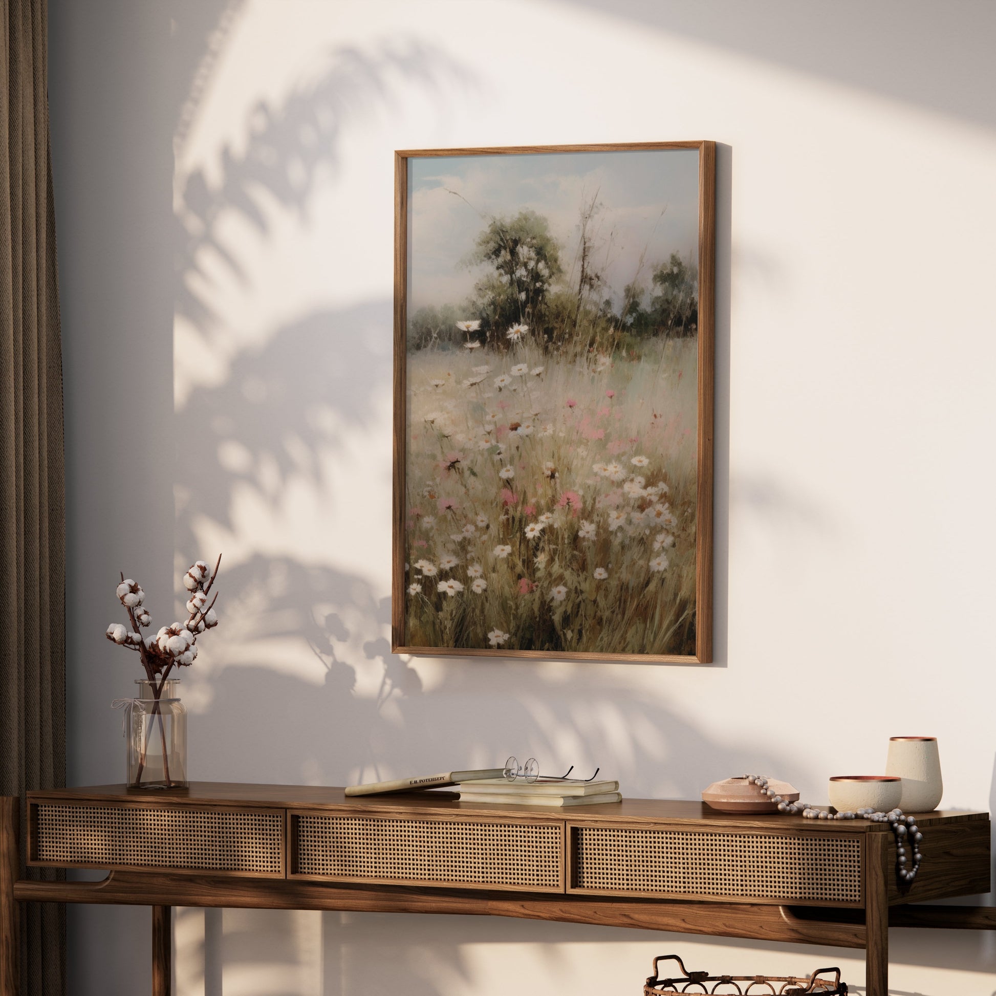 Premium Poster of Beautiful Floral Landscape with Field and Trees Posters