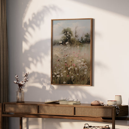 Premium Poster of Beautiful Floral Landscape with Field and Trees Posters