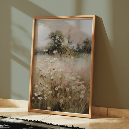 Premium Poster of Beautiful Floral Landscape with Field and Trees Posters