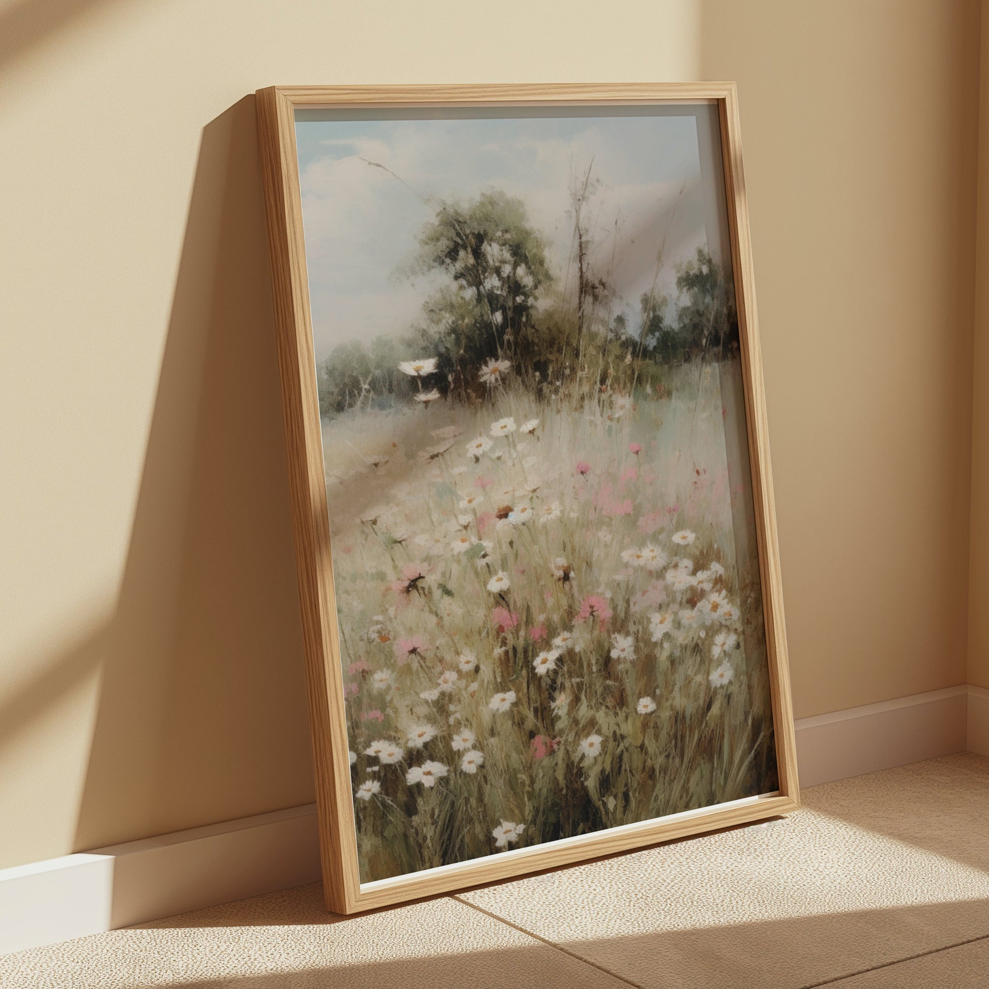 Premium Poster of Beautiful Floral Landscape with Field and Trees Posters