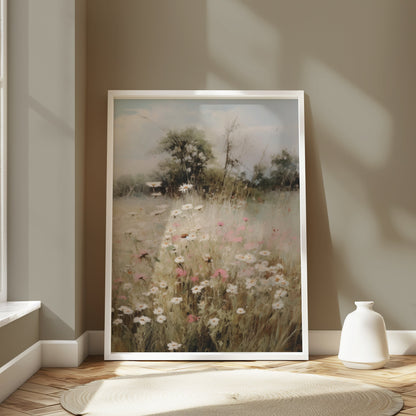 Premium Poster of Beautiful Floral Landscape with Field and Trees Posters