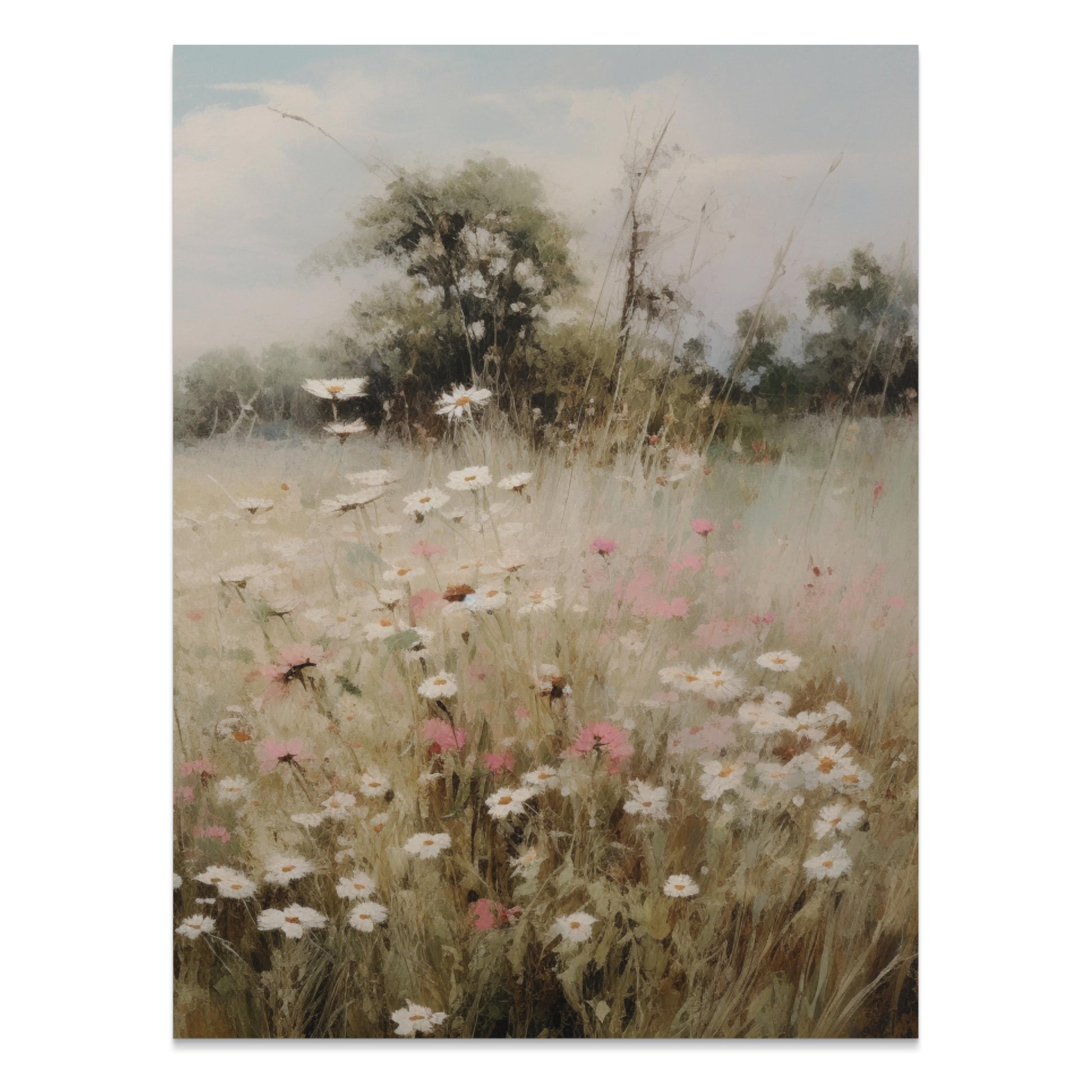Premium Poster of Beautiful Floral Landscape with Field and Trees Posters