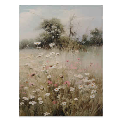 Premium Poster of Beautiful Floral Landscape with Field and Trees Posters