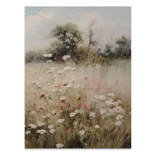 Premium Poster of Beautiful Floral Landscape with Field and Trees Posters