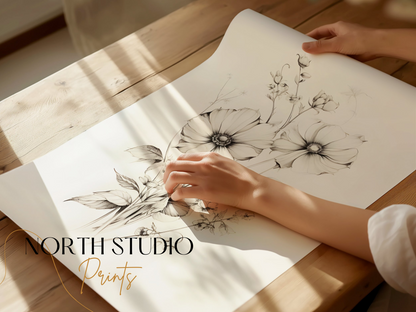 Premium Poster of Beautiful Floral Sketch Art for Home Decor Posters