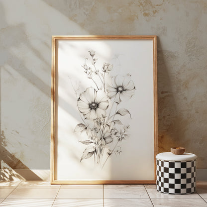 Premium Poster of Beautiful Floral Sketch Art for Home Decor Posters