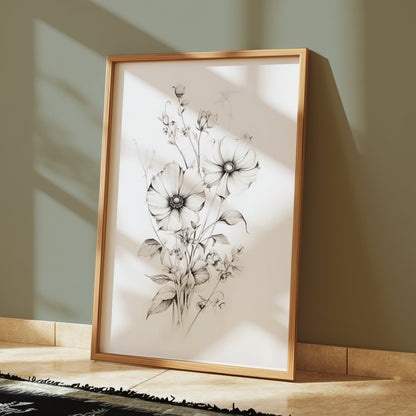 Premium Poster of Beautiful Floral Sketch Art for Home Decor Posters