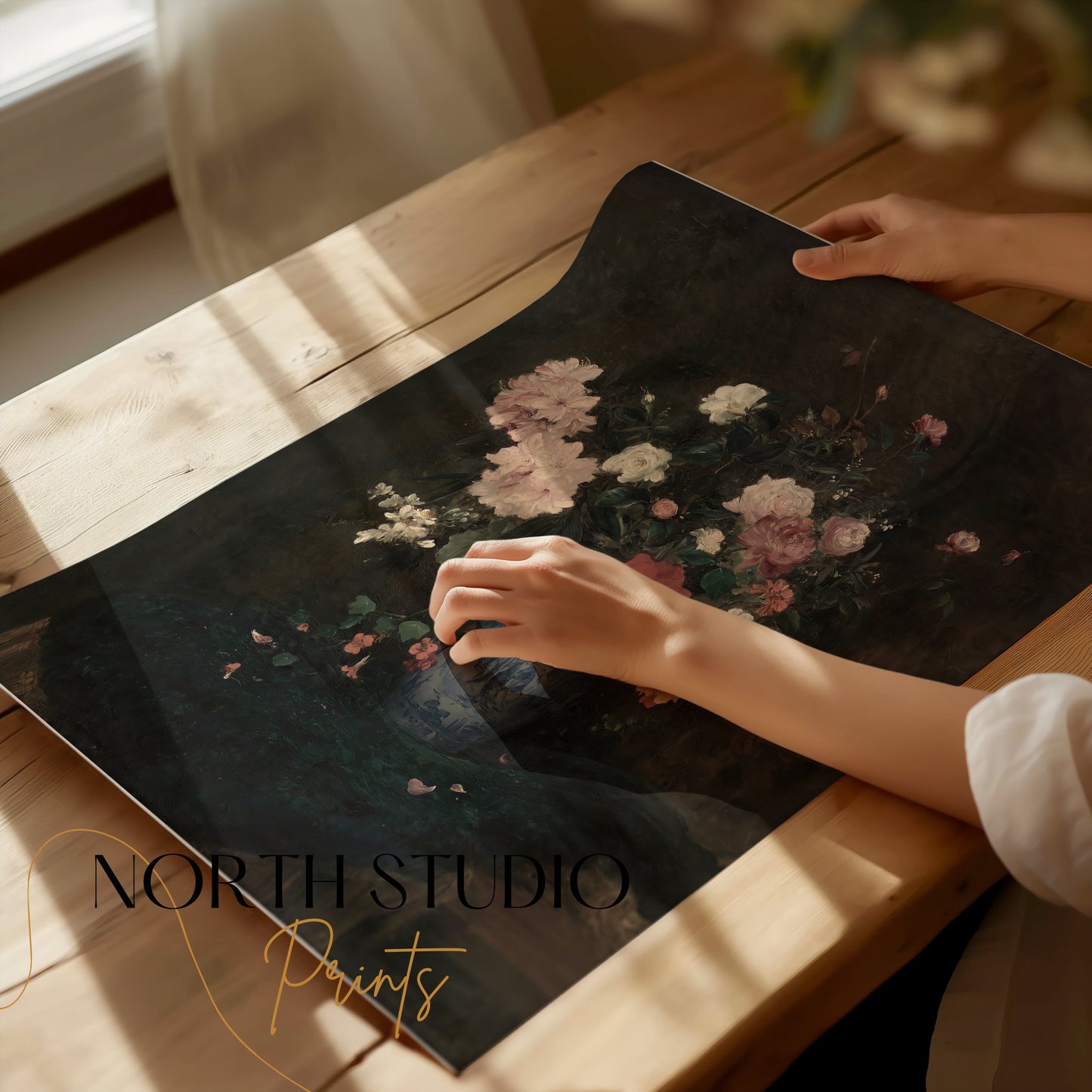 Premium Poster of Beautiful Flower Bouquet in Blue Vase Art Posters