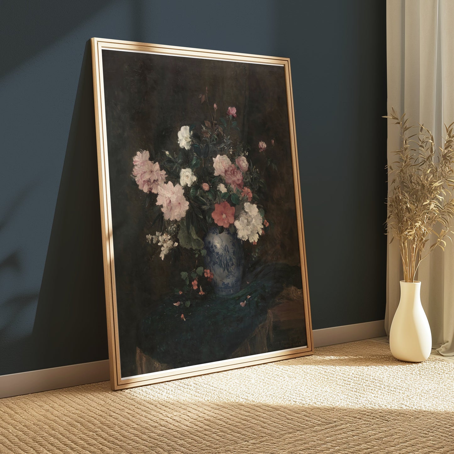 Premium Poster of Beautiful Flower Bouquet in Blue Vase Art Posters