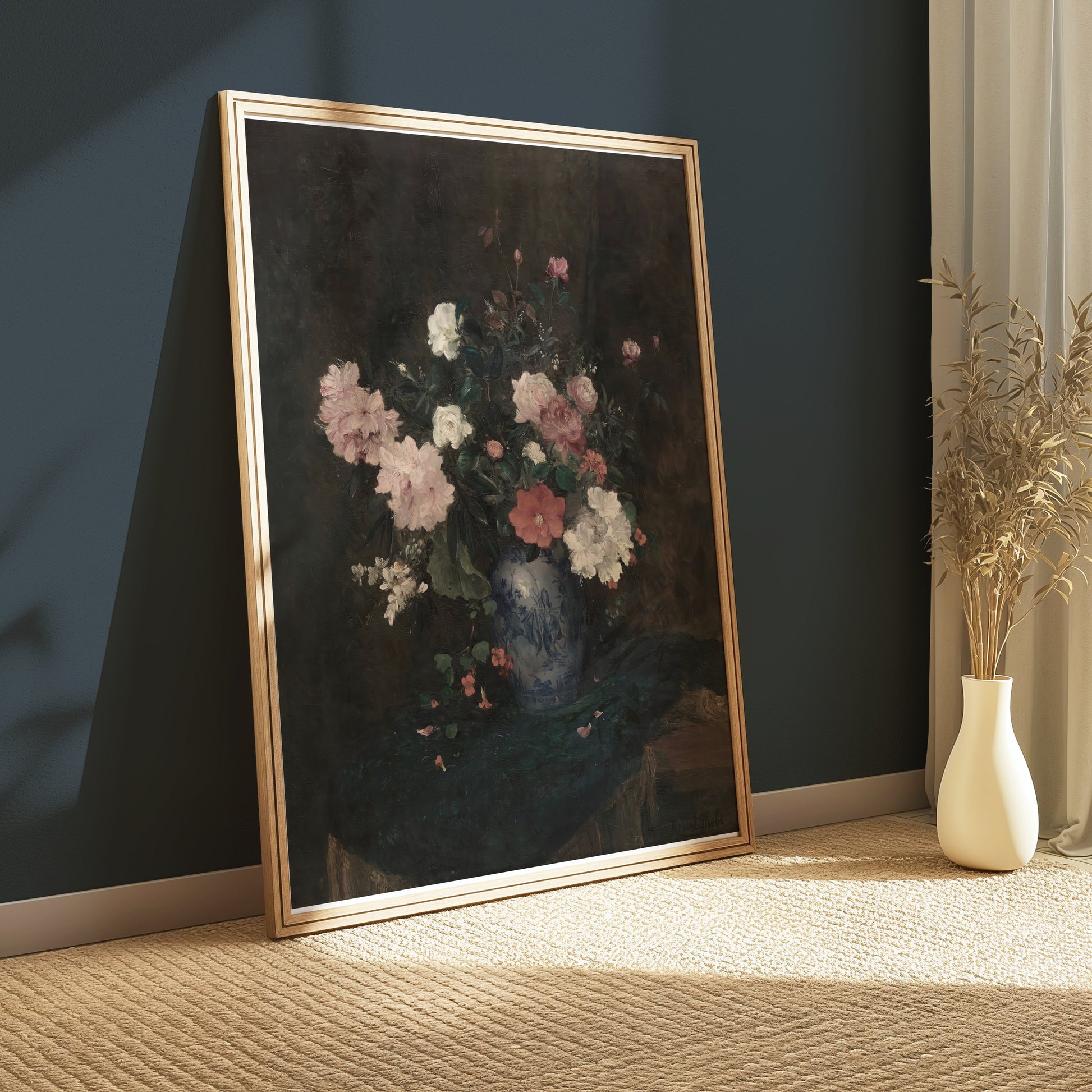 Premium Poster of Beautiful Flower Bouquet in Blue Vase Art Posters