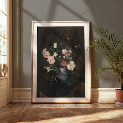 Premium Poster of Beautiful Flower Bouquet in Blue Vase Art Posters