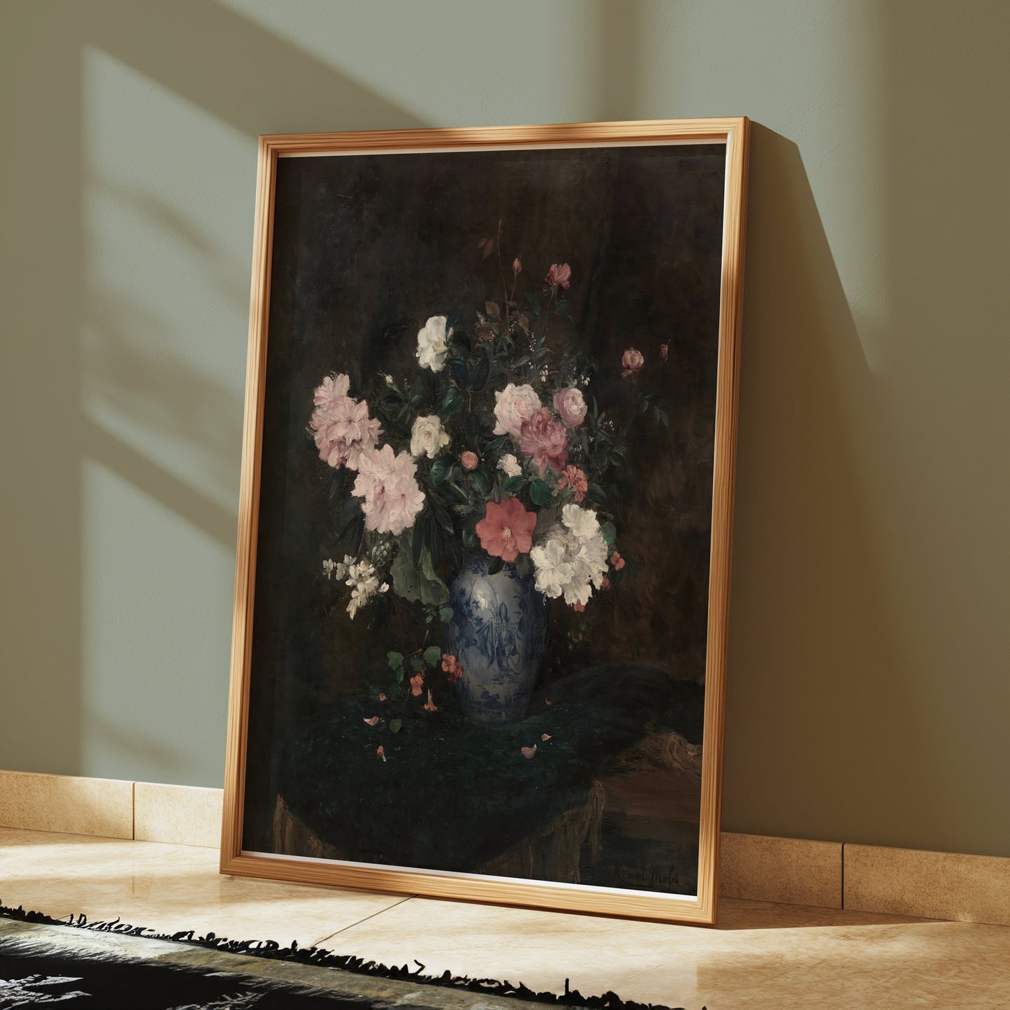 Premium Poster of Beautiful Flower Bouquet in Blue Vase Art Posters