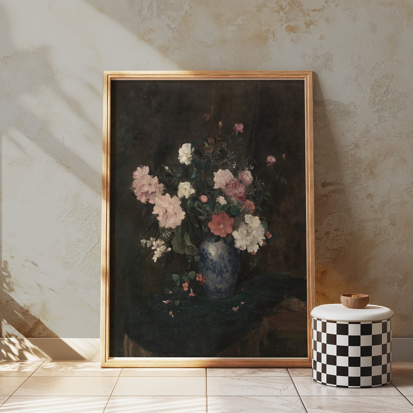 Premium Poster of Beautiful Flower Bouquet in Blue Vase Art Posters