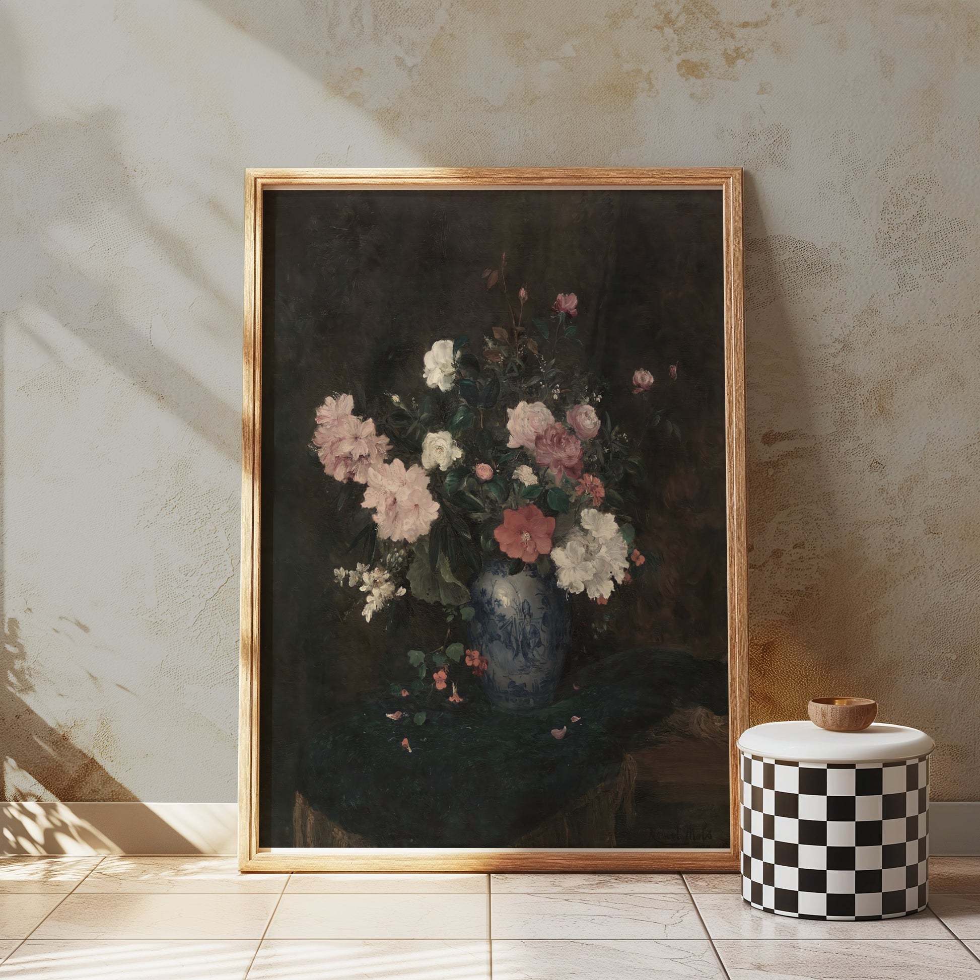 Premium Poster of Beautiful Flower Bouquet in Blue Vase Art Posters