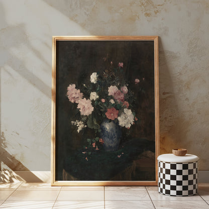 Premium Poster of Beautiful Flower Bouquet in Blue Vase Art Posters