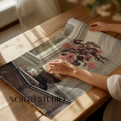 Premium Poster of Beautiful Flowers in Vase Near Window Sunlight Posters
