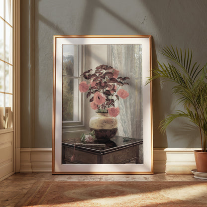 Premium Poster of Beautiful Flowers in Vase Near Window Sunlight Posters