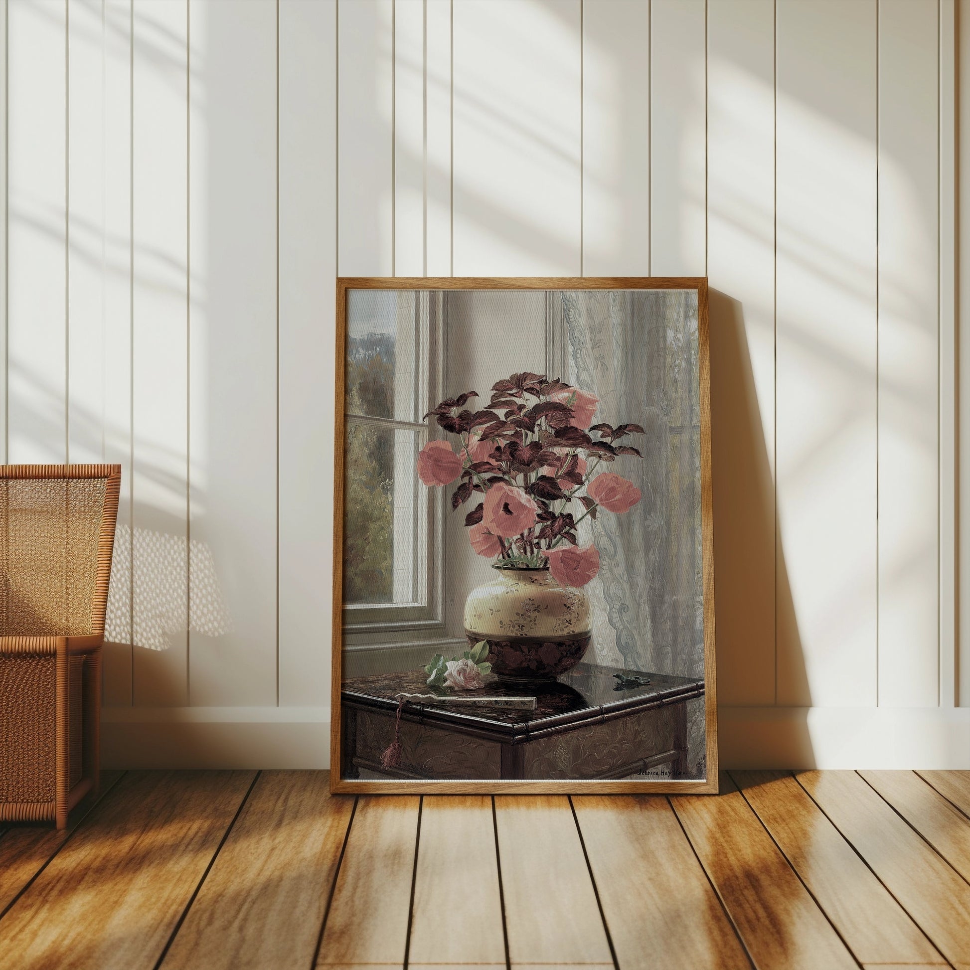 Premium Poster of Beautiful Flowers in Vase Near Window Sunlight Posters