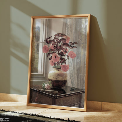 Premium Poster of Beautiful Flowers in Vase Near Window Sunlight Posters